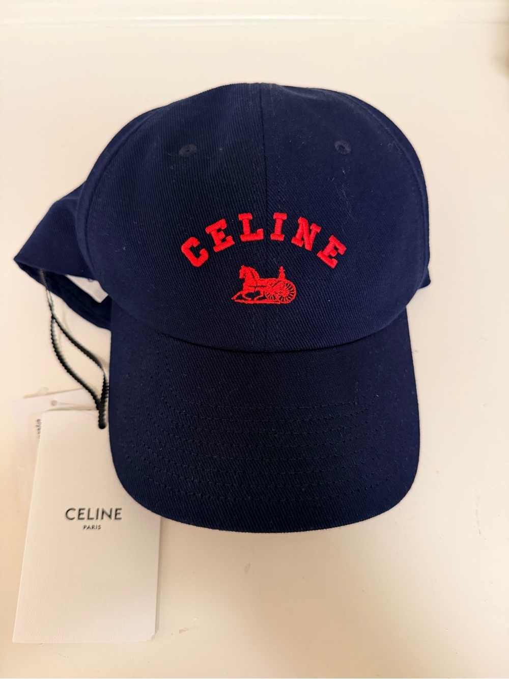 CELINE Navy Cap with Red Logo
